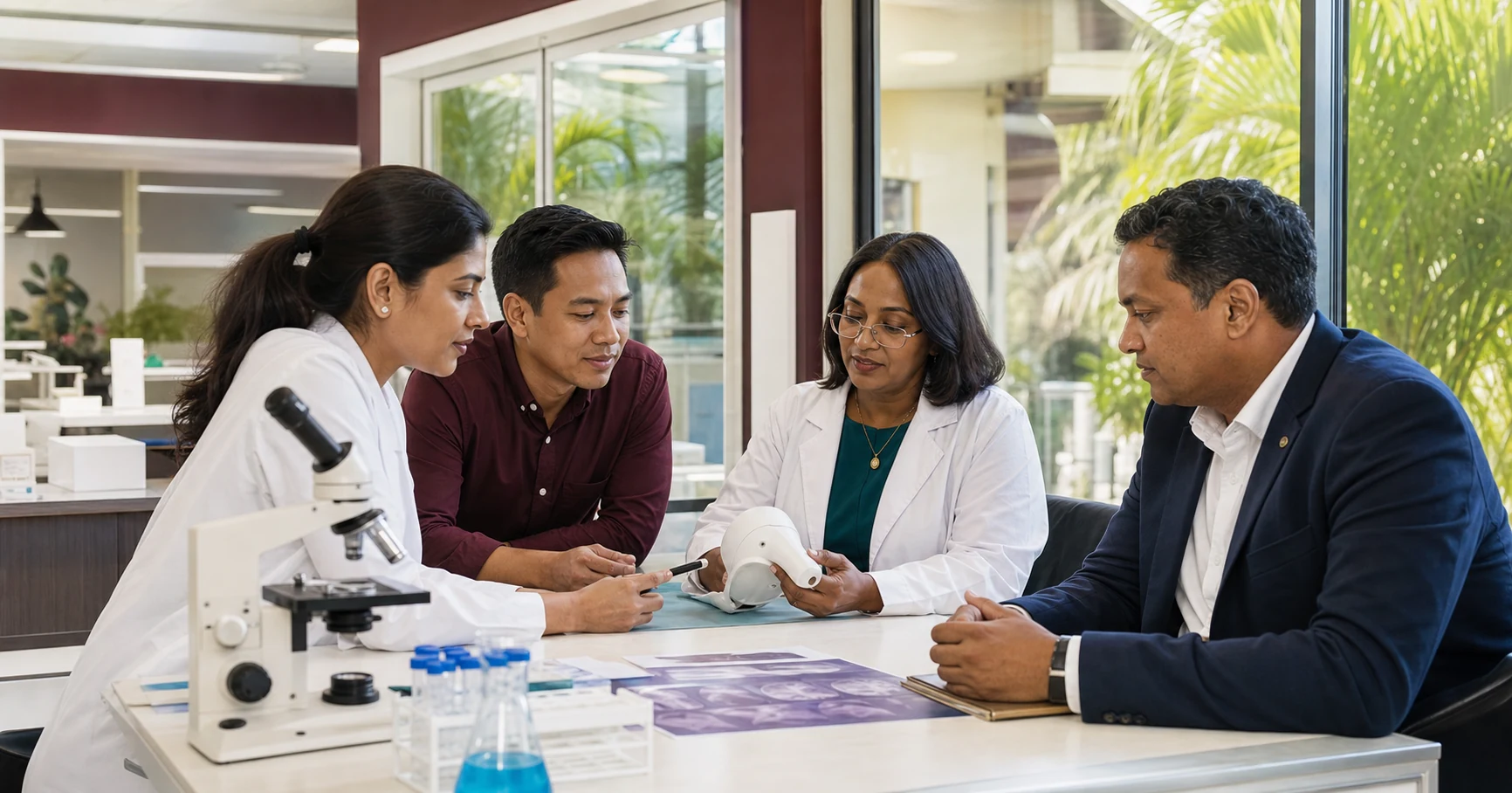 Mauritian and international professionals collaborating on a biomedical innovation